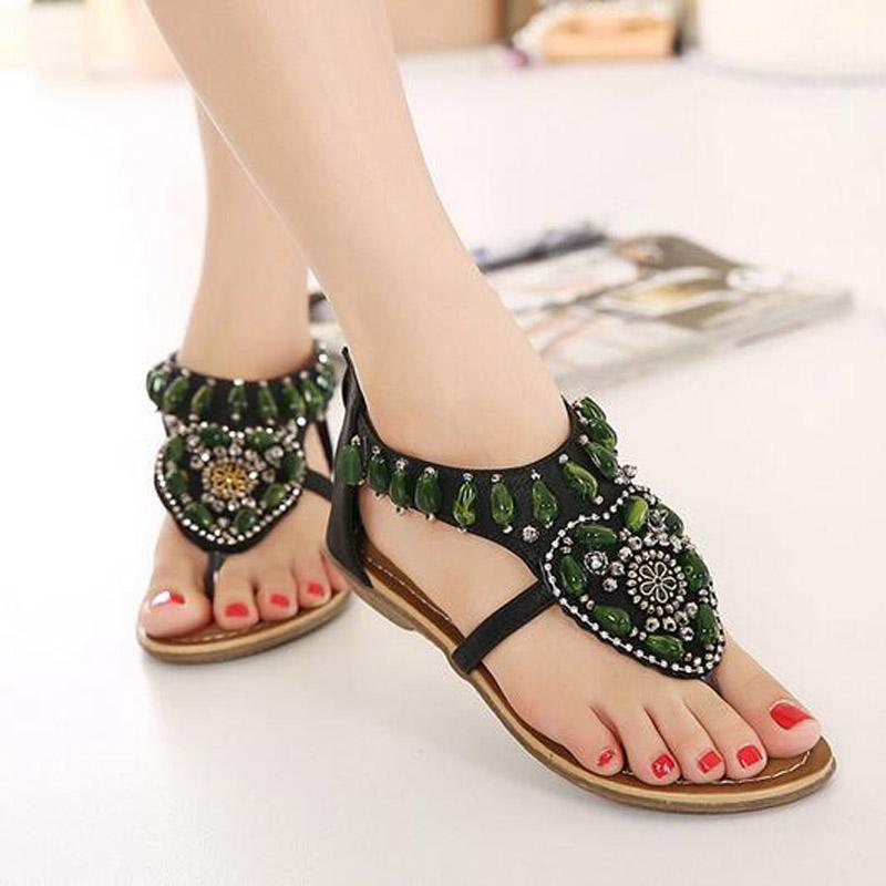 Vintage Green Rhinestone Slip On Casual Sandals Verkadi.com