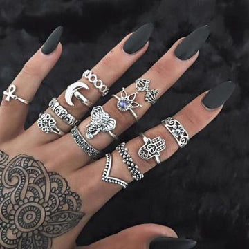 Bohemian Vintage Antique Resin Finger Bohemian Ring Set Verkadi.com