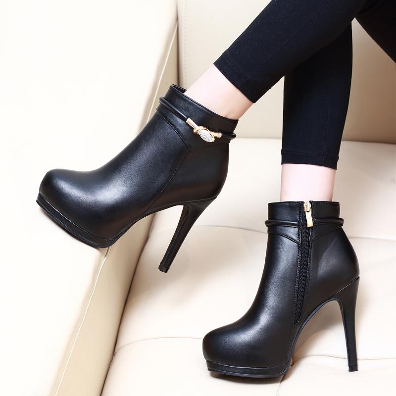 High ankle boots with platform heels in real leather
