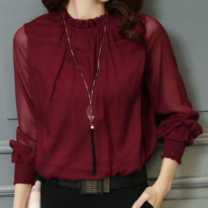 Long Sleeve Chiffon Solid Sexy Mesh Top Blouse Verkadi.com