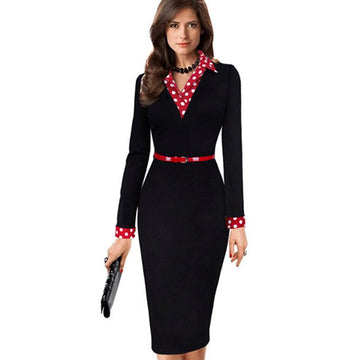 Vintage Turn Down Collar Belted Sheath Work Dress Verkadi.com