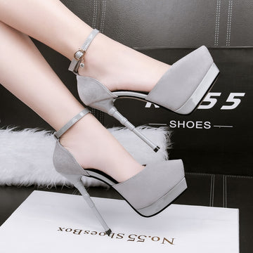 Low Cut Cross Buckle Pointed Toe High Heels Platform Pumps