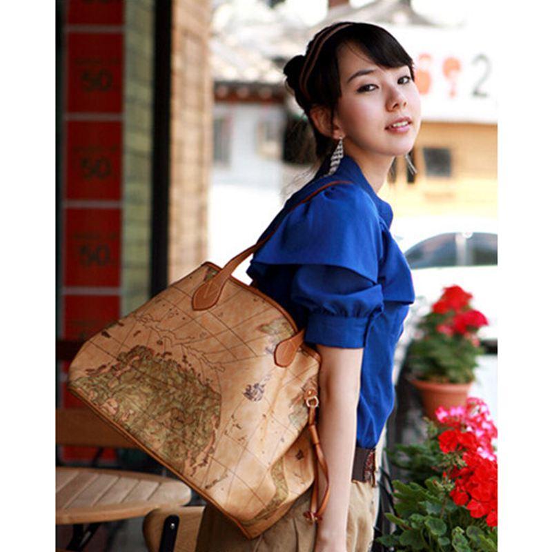 Pu Leather Vintage World Map Printed Handbag Verkadi.com