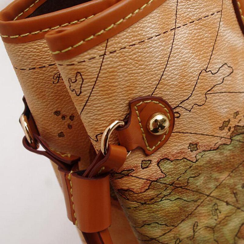 Pu Leather Vintage World Map Printed Handbag Verkadi.com