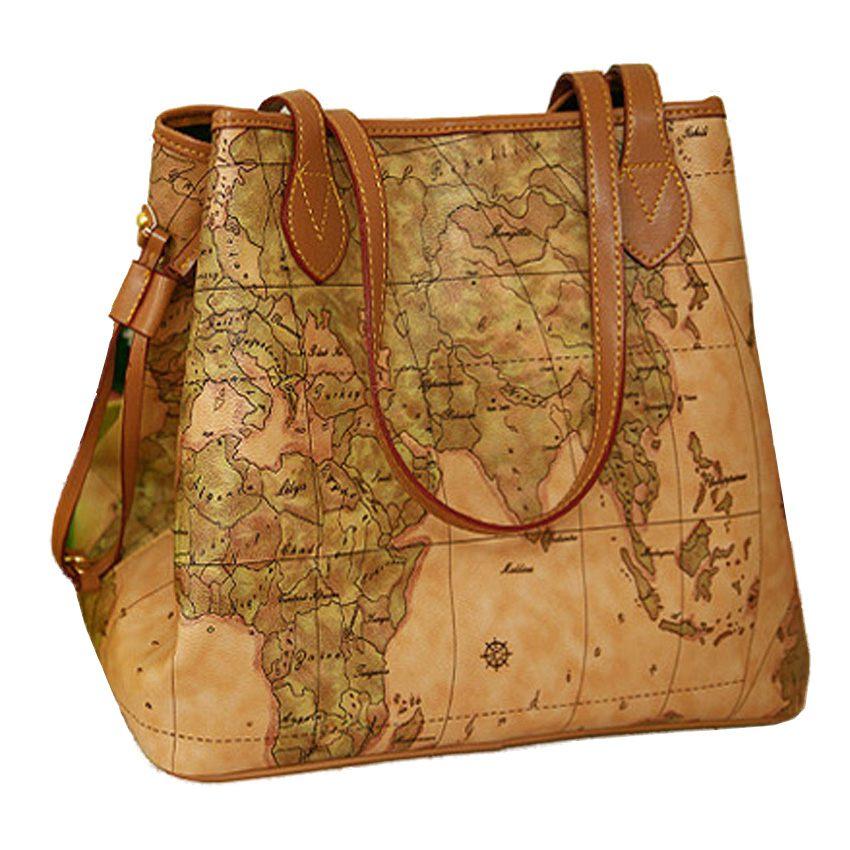 Pu Leather Vintage World Map Printed Handbag Verkadi.com