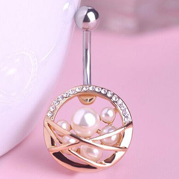Pearl Navel Piercing Surgical Steel Belly Button Ring