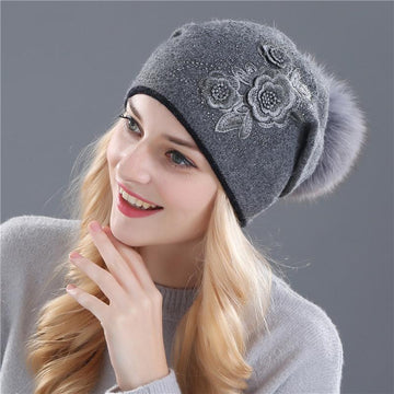 Rabbit Fur Wool Knitted Beanie