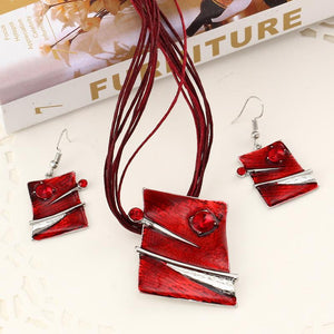 Multi Layered Leather Rope Square Jewelry Set