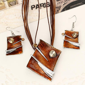 Multi Layered Leather Rope Square Jewelry Set