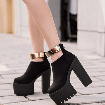 Fashion Bling Chunky Ankle Heel Platform Flock Boots Shoes Verkadi.com