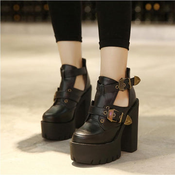 Round Toe Platform Thick Chunky High Heels Pumps Boots Shoes Verkadi.com