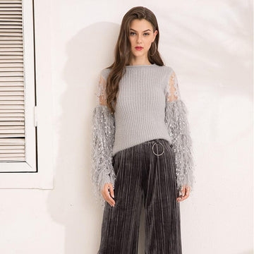 Lace Patchwork Lantern Full Sleeve Blouse Top Verkadi.com