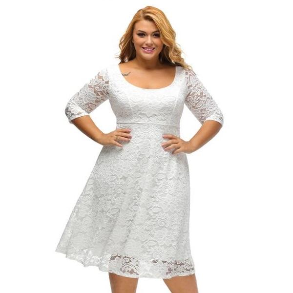 Vintage A Line Lace Sleeved Fit Flare PLUS SIZE Dress