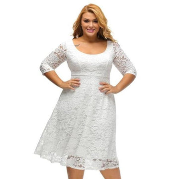 Vintage A Line Lace Sleeved Fit Flare PLUS SIZE Dress Verkadi.com