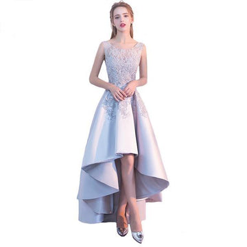 Elegant Satin High Low Lace Appliques Evening Dress Verkadi.com