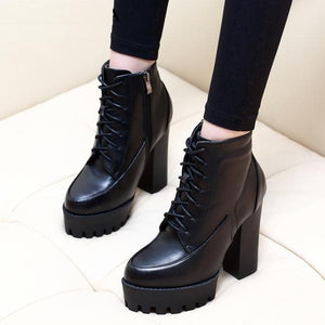 Ankle Solid Lace-up Chunky Heel Boots