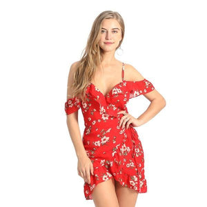 Hot & Sexy Shoulder Ruffle Printed Summer Dress Verkadi.com