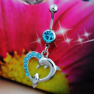 Lovely 14 G Dolphin Heart Belly Button Ring