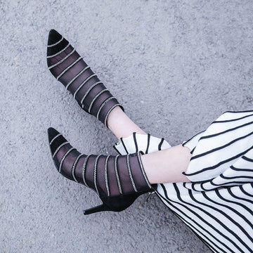 Net Pointed Toe High Heels Rhinestone Pump Shoes Verkadi.com