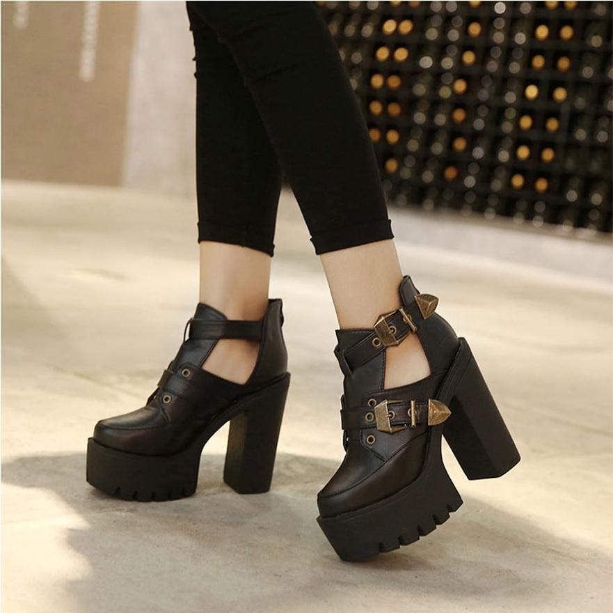 Round Toe Platform Thick Chunky High Heels Pumps Boots Shoes Verkadi.com