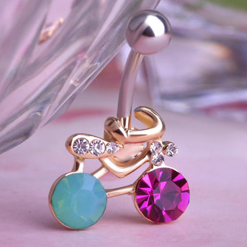 Bicycle Shaped Crystal Dangle Navel Piercing Belly Button Ring