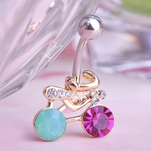 Bicycle Shaped Crystal Dangle Navel Piercing Belly Button Ring