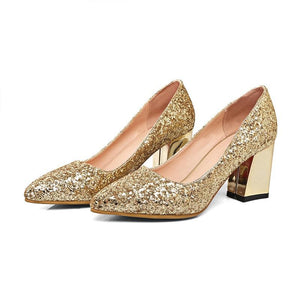 Bling Pointed Toe Glitter High Heel Pump Shoes