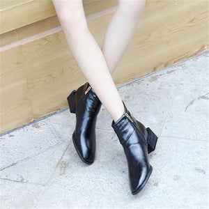 Buckle Strap Pointed Toe Chunky Heel Ankle Boots