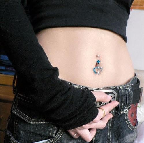 Lovely 14 G Dolphin Heart Belly Button Ring