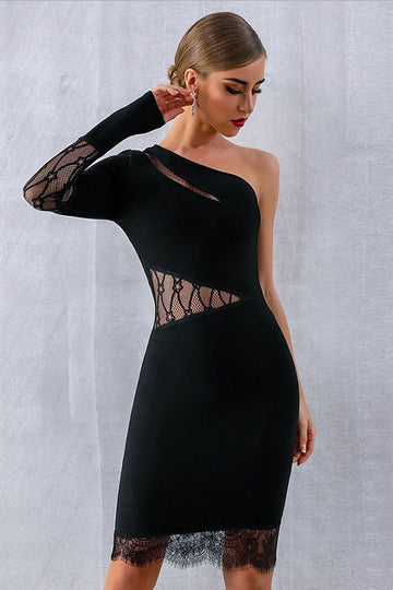 Hot Bandage One Shoulder Lace Bodycon Party Club Midi Dress