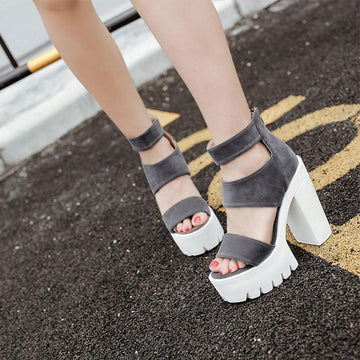 Casual Cutouts Open Toe Thick High Heel Gladiator Sandals Verkadi.com