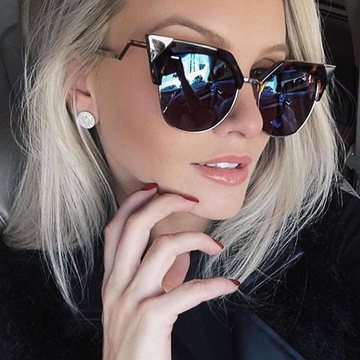 Trendy Cat Eye Mirror Coated Metal Temple UV400 Sunglasses