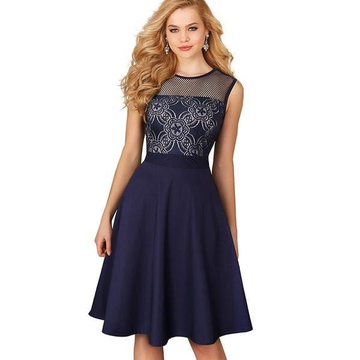 Vintage Floral Lace Sleeveless A-Line Party Dress