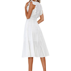 Cool A-line Lace Ruffles Sleeveless Casual Midi Dress