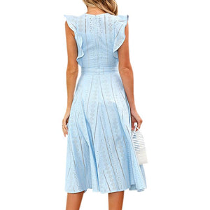 Cool A-line Lace Ruffles Sleeveless Casual Midi Dress