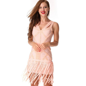 Hot Sleeveless Crystal Tassel Bodycon Evening Club Party Dress Verkadi.com