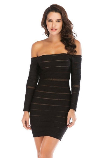 Off Shoulder Bandage Hollow Out Mini Dress