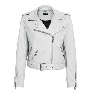 Suede Faux Leather Belted Bike Street Wear Jacket Verkadi.com