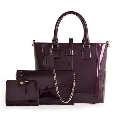 Patent Lacquered Leather Tote Shoulder Composite Bag (3 Pieces) Verkadi.com