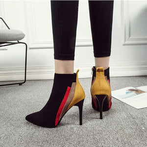 Multi Color Patchwork High Heels Chelsea Ankle Boots
