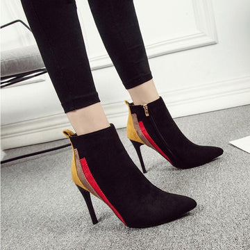 Multi Color Patchwork High Heels Chelsea Ankle Boots