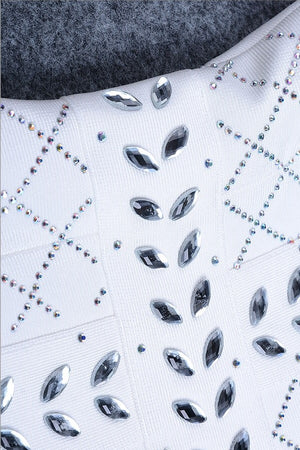 Cool Diamond Studded Long Sleeve Bodycon Evening Mini Dress