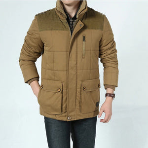 Fleece Collar Thick Warm Epaulet Men Military Cotton Jacket